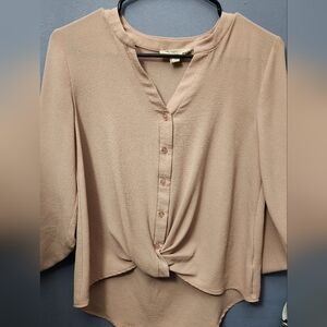 New York & Company Tan Twist Front Blouse